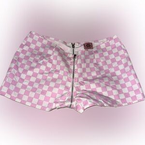 Hoes Before Bros pink and white zip checkered shorts